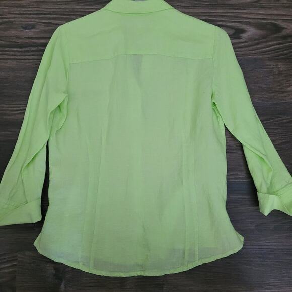Foxcroft Women's Button Up Blouse Top Size 2 Green 100% Linen Long Sleeve - Picture 2 of 6
